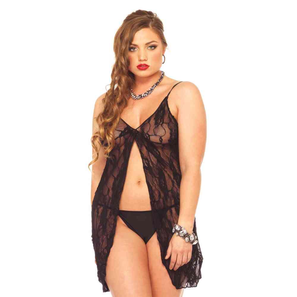 Leg Avenue - Rose Lace Babydoll and string - Black